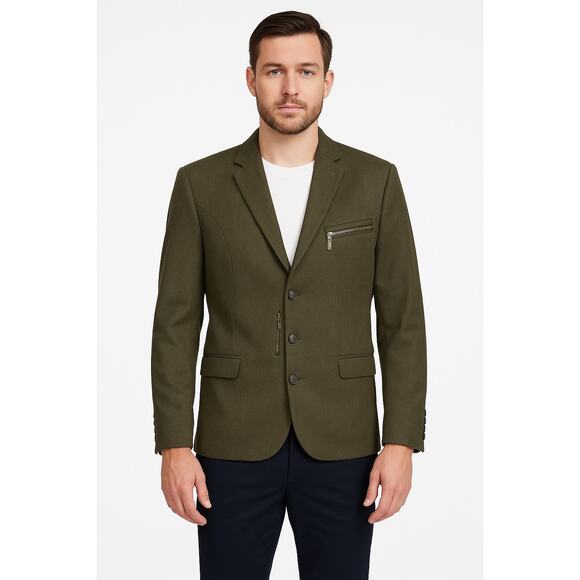 Jaeyoon Jeong Green herringbone Blazer with Exposed Stitching & Zippers medium - Picture 1 of 16